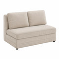Canapé deux places sans accoudoirs en velours côtelé polyester beige 140 cm x 90 cm x 82 cm