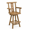 Tabouret de bar 56 x 52 x 112 cm en pin massif bois naturel avec accoudoirs dossier ajouré étoiles et repose-pieds
