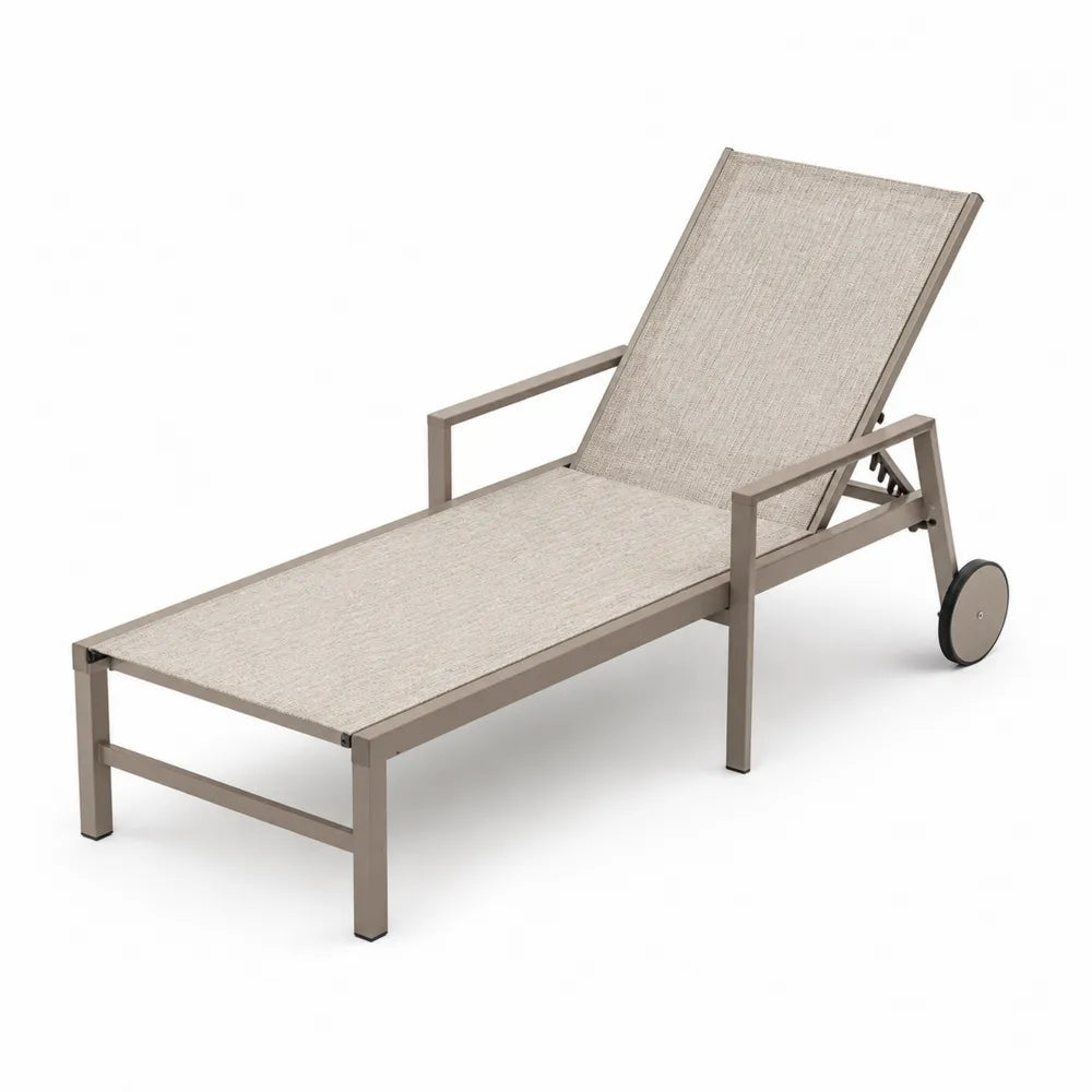 Bain de soleil d'extérieur réglable textilène beige aluminium taupe avec roues 195 x 70 x 98 cm