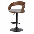 Tabouret de bar réglable 53 cm x 50 cm x 88-109 cm bois noyer PU gris acier noir pivotant avec repose-pieds
