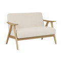 Canapé 2 places 130 x 70 x 78 cm structure bois massif tissu polyester beige accoudoirs bois naturel