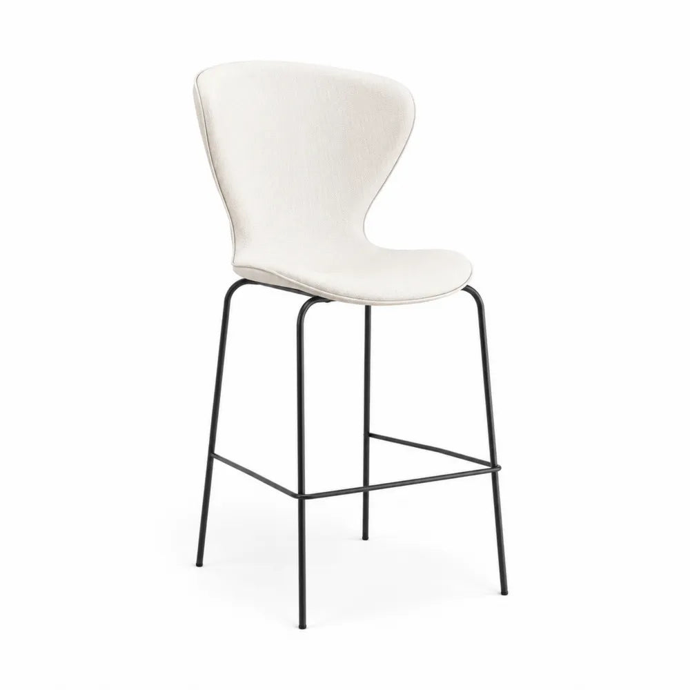 Tabouret de bar avec dossier 50 x 54 x 106 cm revêtement polyester écru structure acier noir design rembourré