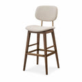 Tabouret de bar 45 cm x 52 cm x 102 cm bois massif tissu polyester beige dossier rembourré avec repose-pieds