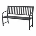 Banc de jardin 2 places en acier noir avec accoudoirs et lattes 125 x 60 x 85 cm