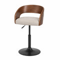 Tabouret de bar réglable pivotant H85-105 cm x L55 cm x P52 cm bois noyer tissu beige piètement acier noir avec dossier