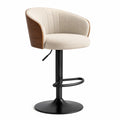 Tabouret de bar réglable pivotant H85-105 cm x L55 cm x P52 cm bois courbé tissu beige base acier noir avec repose-pieds