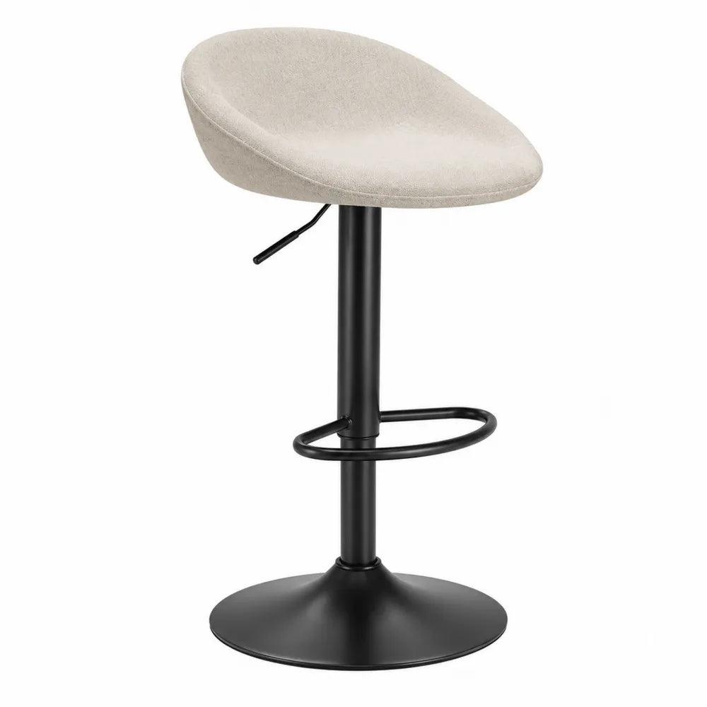 Tabouret de bar réglable 48 x 48 x 85-105 cm assise en tissu beige structure métal noir avec dossier et repose-pieds