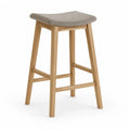 Tabouret de bar en bois massif assise rembourrée rectangulaire gris et bois naturel