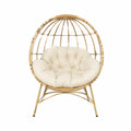 Fauteuil de jardin papasan en rotin PE naturel avec coussin crème structure acier 115 x 95 x 150 cm
