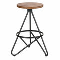 Tabouret de bar rond 75 cm x 40 cm x 40 cm bois massif acier noir repose-pieds circulaire