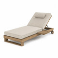 Chaise longue de jardin réglable 200 x 75 x 86 cm en bois d'acacia naturel coussins beige avec roues et tablette latérale