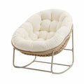 Fauteuil papasan d'extérieur rond rotin PE beige acier coussin écru