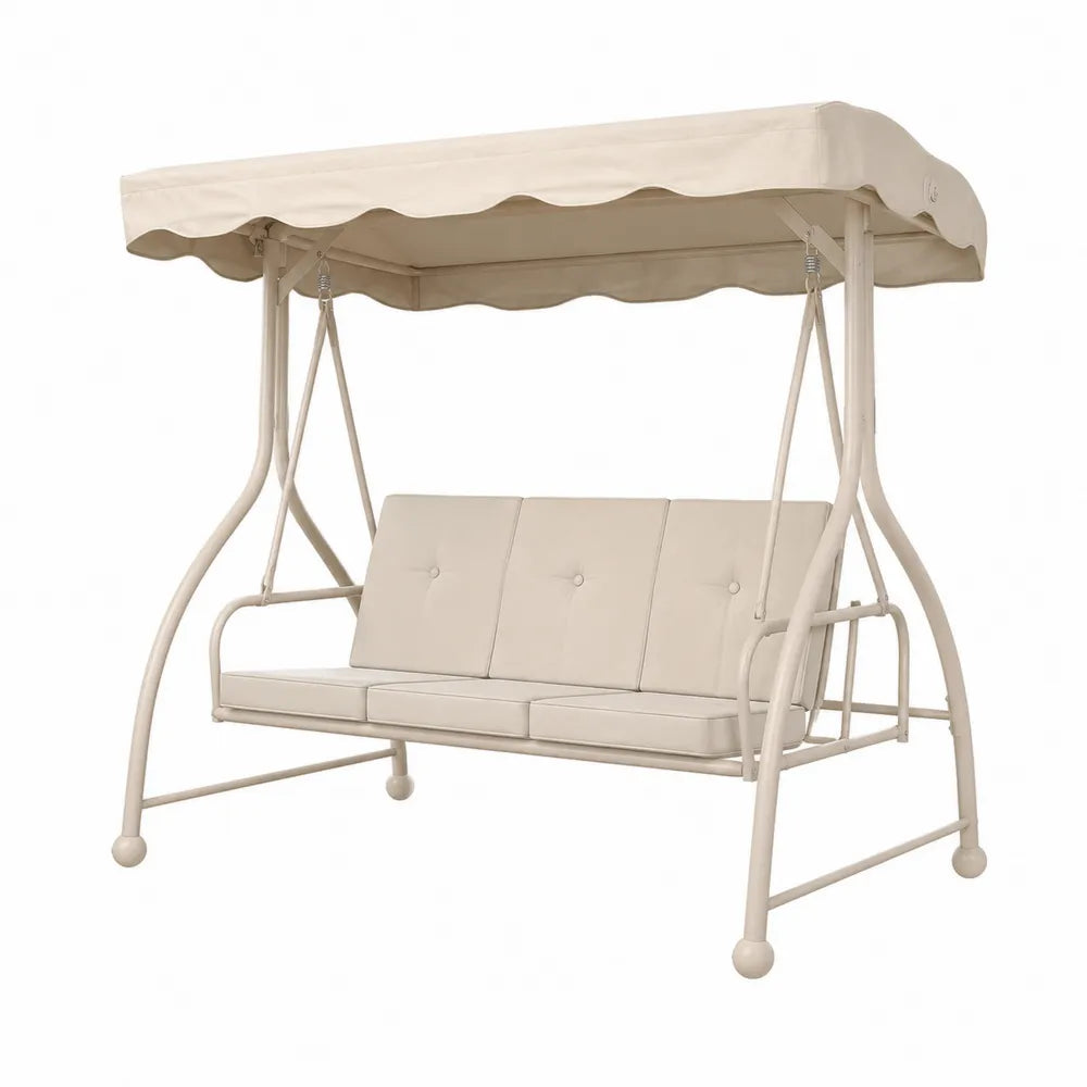 Balancelle de jardin 3 places avec auvent 190 x 120 x 170 cm structure en acier peint époxy beige toile polyester beige