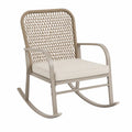 Fauteuil à bascule de jardin 80 x 70 x 85 cm structure métal corde tressée beige coussin écru design extérieur