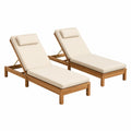 Lot de 2 bains de soleil de jardin réglables 200 x 76 x 92 cm bois d'acacia massif coussins polyester beige structure bois naturel métal doré