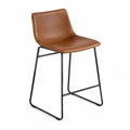 Tabouret de bar en PU marron et acier noir 49 x 52 x 96 cm dossier bas piètement luge