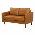 Canapé 2 places 145 x 78 x 82 cm revêtement similicuir PU cognac structure bois massif pieds bois