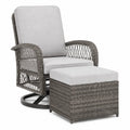 Ensemble fauteuils de jardin pivotants avec repose-pieds résine tressée gris coussins gris clair structure acier