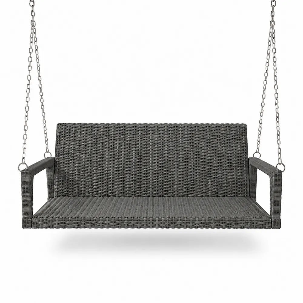 Banc suspendu de jardin 2 places en résine tressée gris anthracite avec chaînes en acier