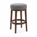 Tabouret de bar 4 pieds 45 x 45 x 65 cm assise rembourrée tissu gris structure bois massif avec repose-pieds circulaire